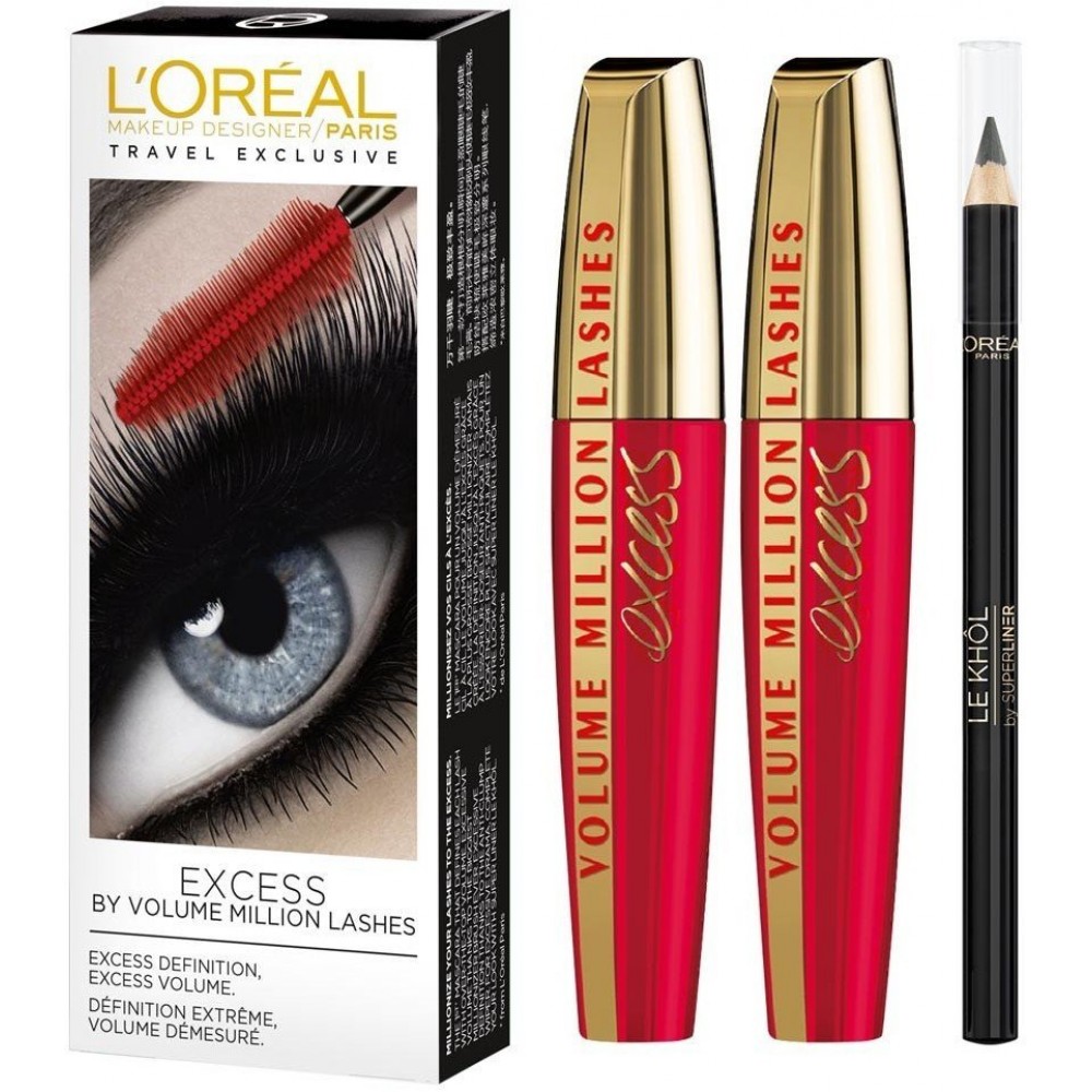 L oreal volume million lashes. Тушь Volume million Lashes excess. Лореаль тушь Volum million Lashes excess. Тушь лореаль 5 в 1 мл. Лореаль Тревел эксклюзив тушь и подводка.